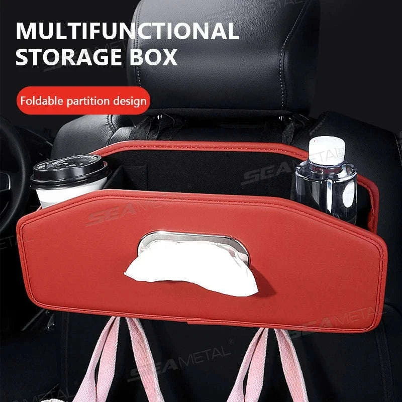 Car Seat Back Organizer with Tissue Holder, Cup Holder and Hooks-Black