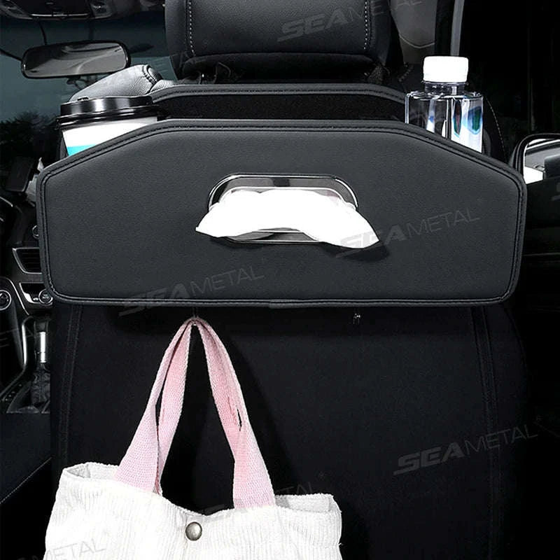 Car Seat Back Organizer with Tissue Holder, Cup Holder and Hooks-Black