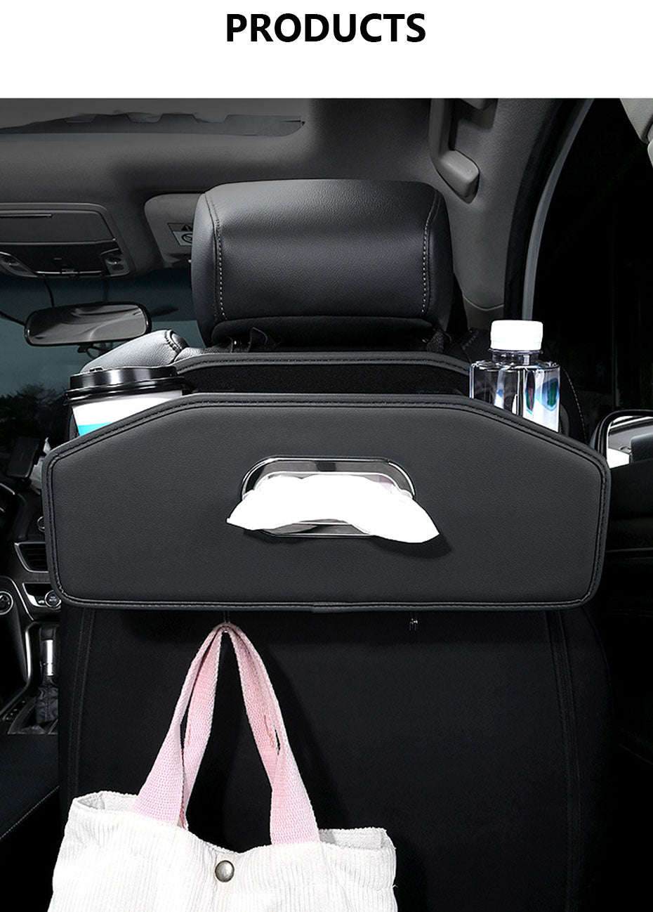 Car Seat Back Organizer with Tissue Holder, Cup Holder and Hooks-Black