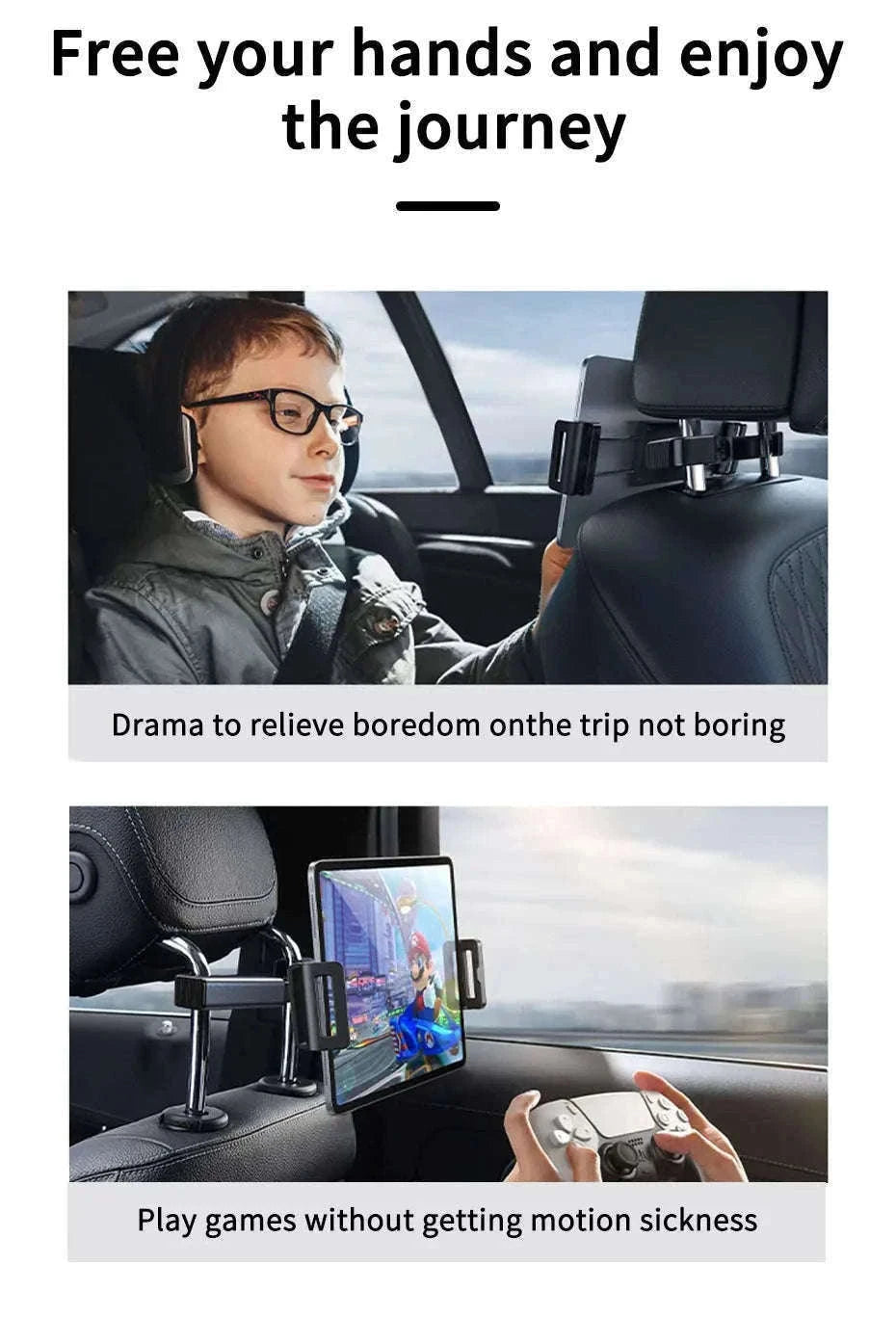 Car Seat Back Phone Holder Rear Row Tablet Mount-black