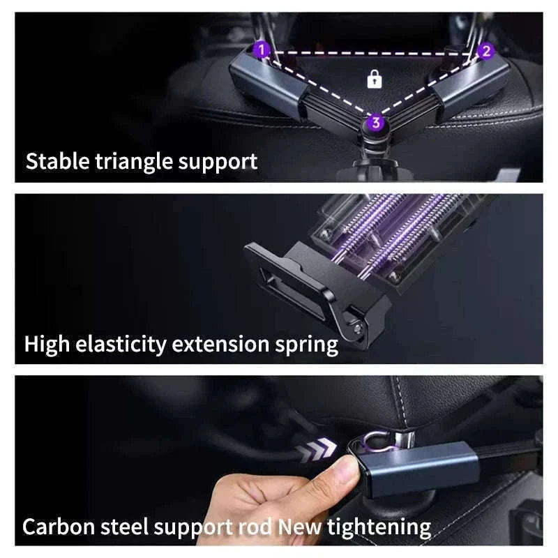 Car Seat Back Phone Holder Rear Row Tablet Mount-black