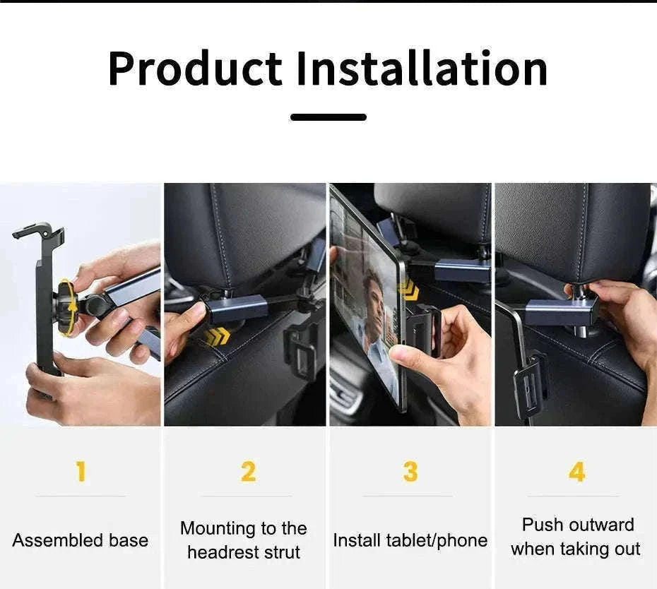 Car Seat Back Phone Holder Rear Row Tablet Mount-black