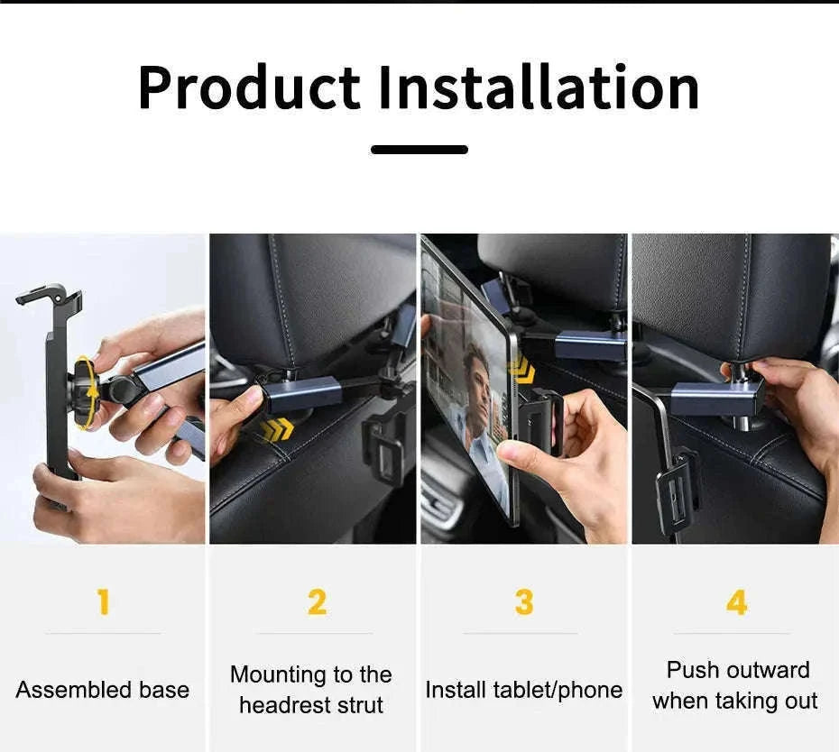 Car Seat Back Phone Holder Rear Row Tablet Mount-black