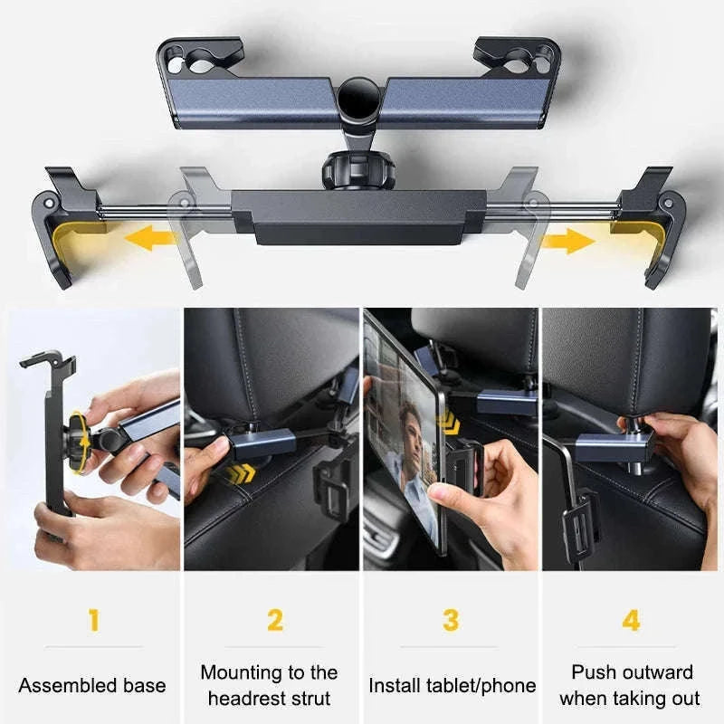 Car Seat Back Phone Holder Rear Row Tablet Mount-black