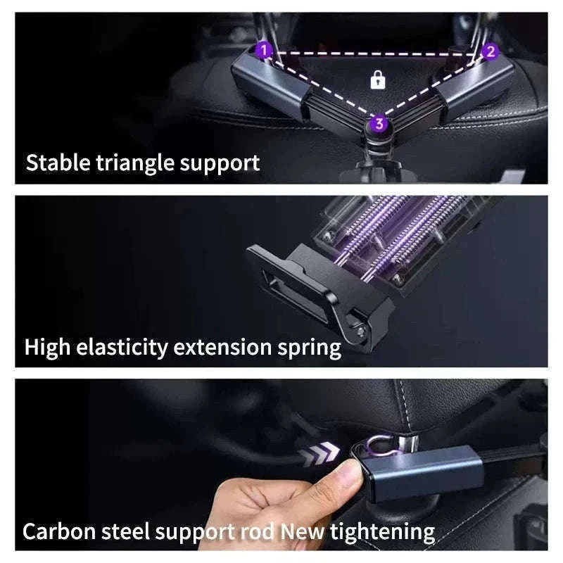 Car Seat Back Phone Holder Rear Row Tablet Mount-black