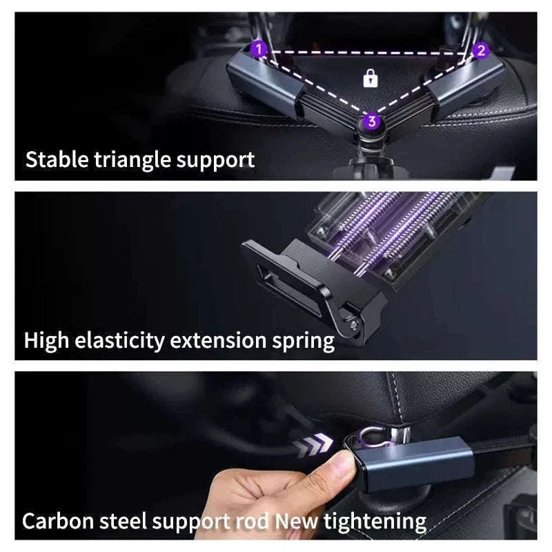 Car Seat Back Phone Holder Rear Row Tablet Mount-black