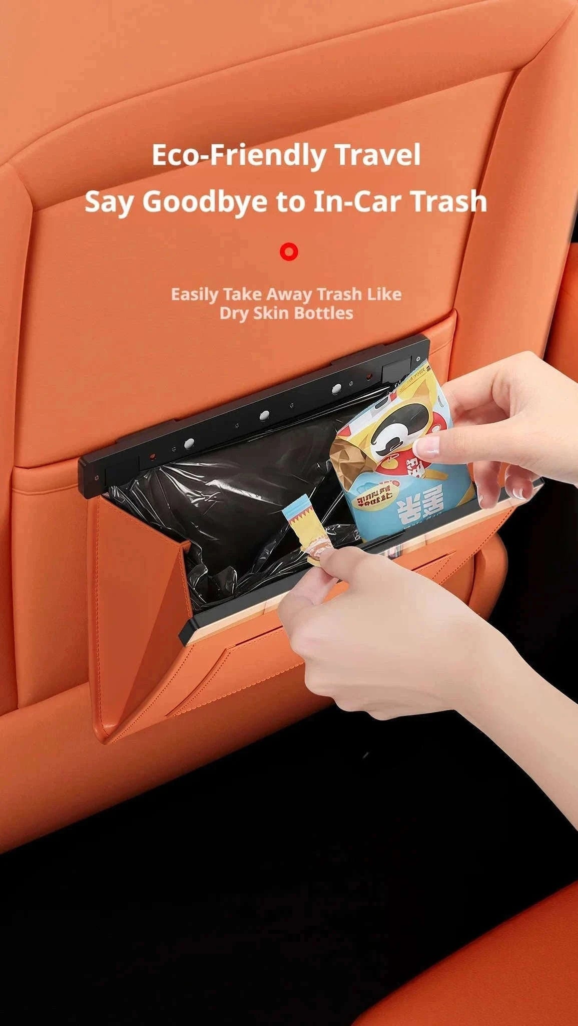 Car Seat Back Trash Can with Magnetic Lid-Orange