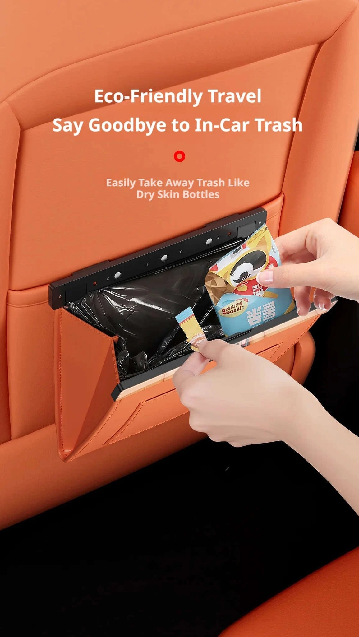 Car Seat Back Trash Can with Magnetic Lid-Orange