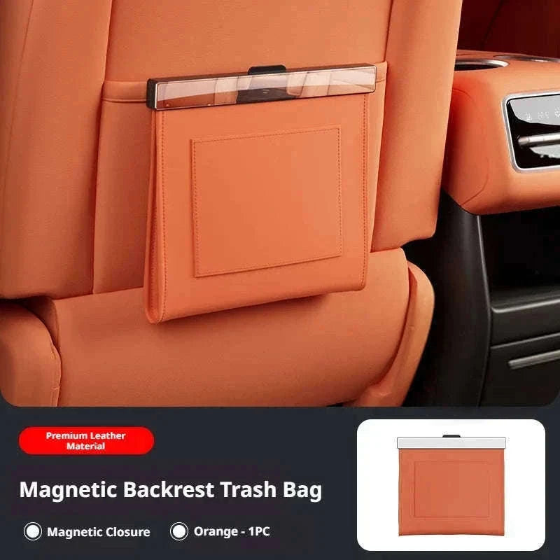 Car Seat Back Trash Can with Magnetic Lid-Orange