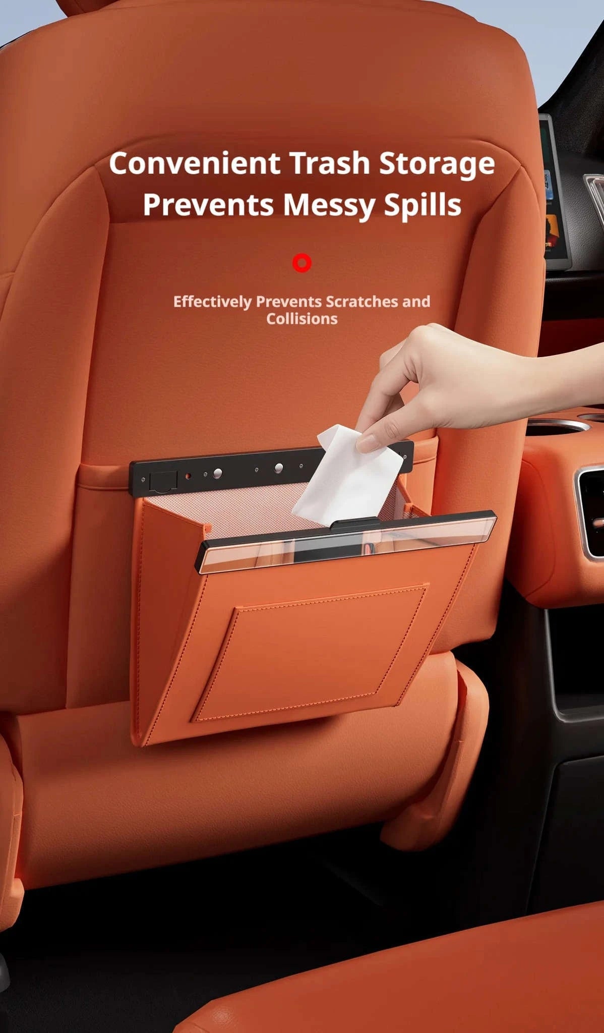 Car Seat Back Trash Can with Magnetic Lid-Orange