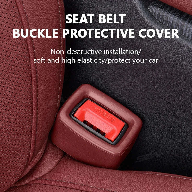 Car Seat Belt Buckle Cover Anti-Scratch Protector-Black 1pc