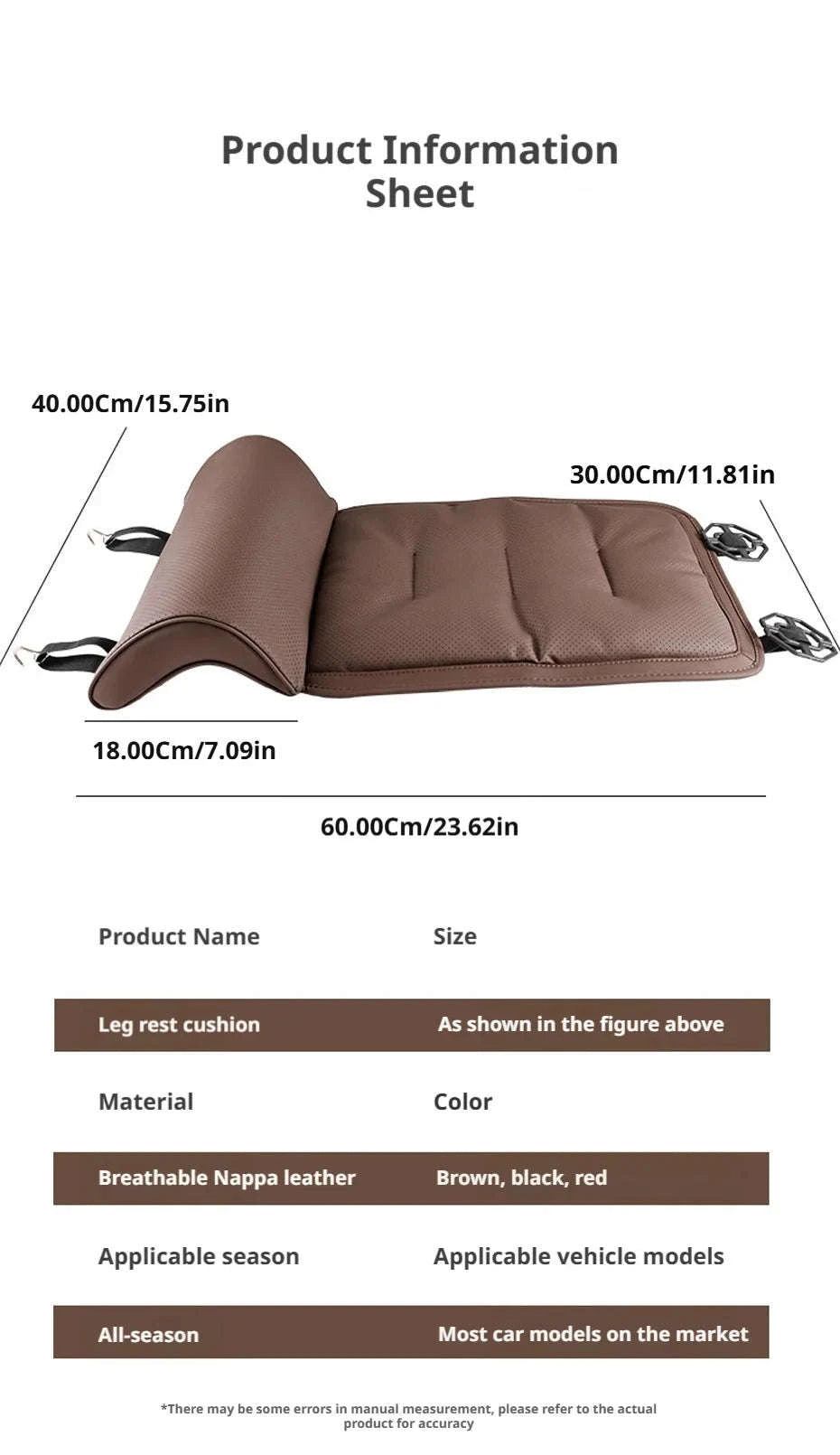 Car Seat Cushion with Leg Support, Breathable Seat Extender, Anti-Slip Seat Protection Cover-Red 1pc