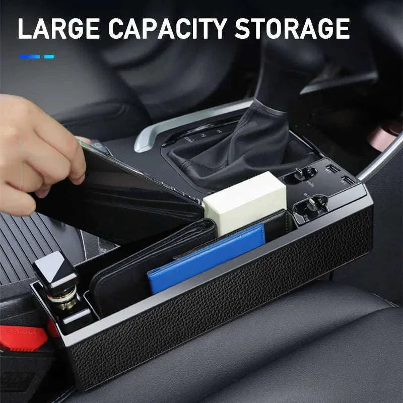 Car Seat Gap Storage Box with Charging Cable and Dual USB Ports-3 cables x 1pc