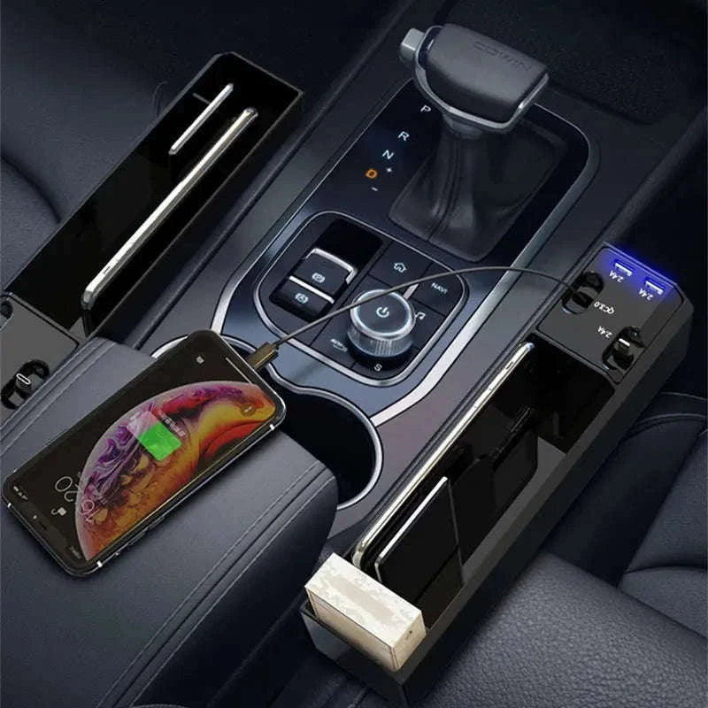 Car Seat Gap Storage Box with Charging Cable and Dual USB Ports-3 cables x 1pc