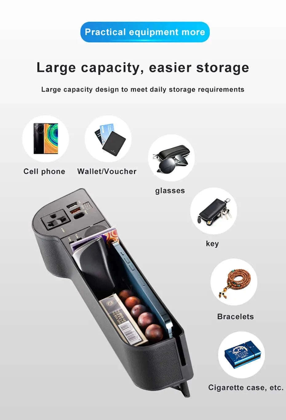 Car Seat Gap Storage Box with Power Adapter-1PC