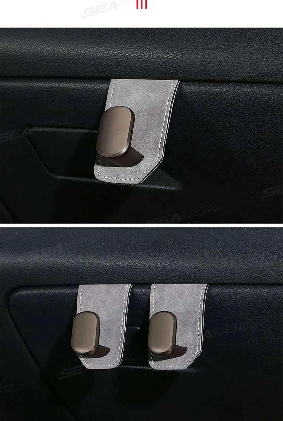 Car Seat Hook Hanger for Bag, 15kg Capacity, Suede and Alloy-Dual hooks-black