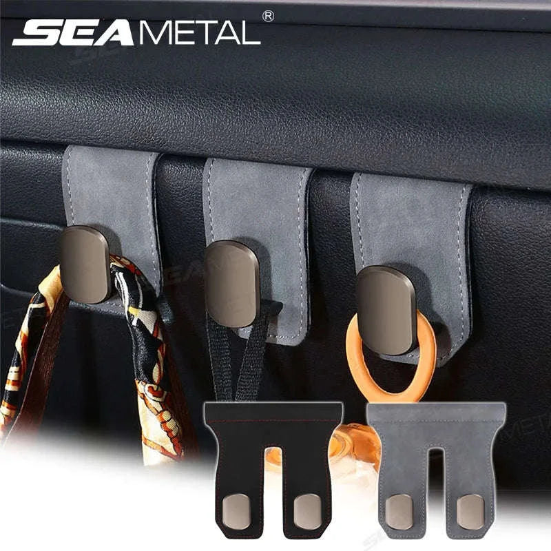 Car Seat Hook Hanger for Bag, 15kg Capacity, Suede and Alloy-Dual hooks-black
