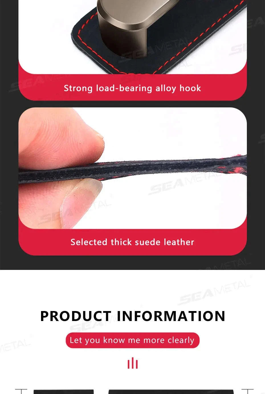 Car Seat Hook Hanger for Bag, 15kg Capacity, Suede and Alloy-Dual hooks-black
