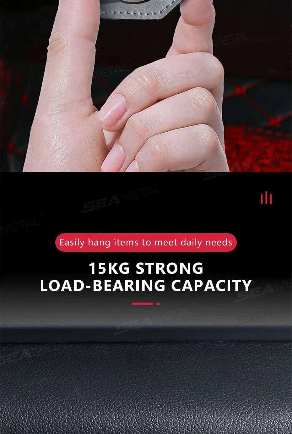Car Seat Hook Hanger for Bag, 15kg Capacity, Suede and Alloy-Dual hooks-black