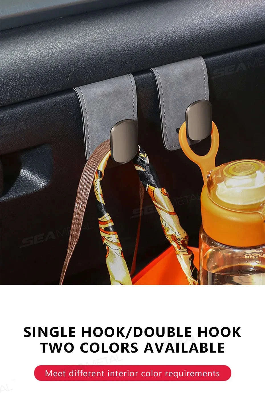 Car Seat Hook Hanger for Bag, 15kg Capacity, Suede and Alloy-Dual hooks-black
