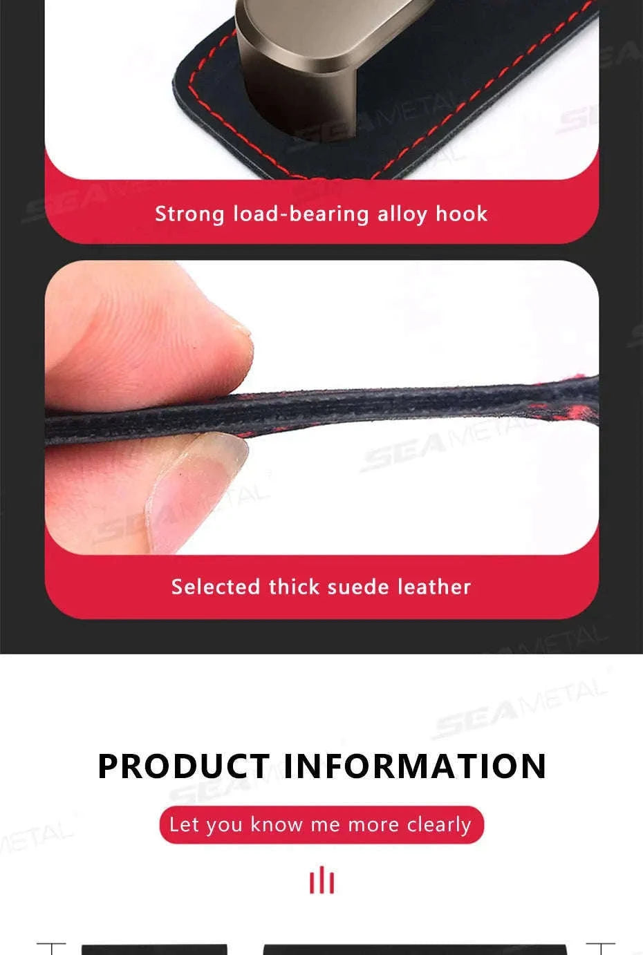 Car Seat Hook Hanger for Bag, 15kg Capacity, Suede and Alloy-Dual hooks-black