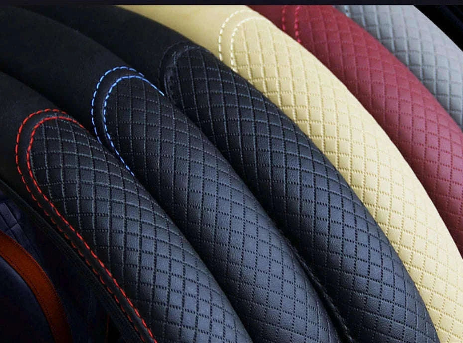 Car Steering Wheel Cover Anti-Slip PU Leather Universal 37-39cm-Black Blue