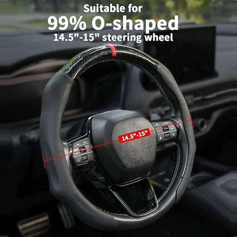 Car Steering Wheel Cover Nappa Leather Snap-On with Centering Marker-Black 1PC