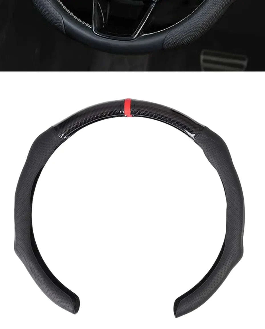 Car Steering Wheel Cover Nappa Leather Snap-On with Centering Marker-Black 1PC