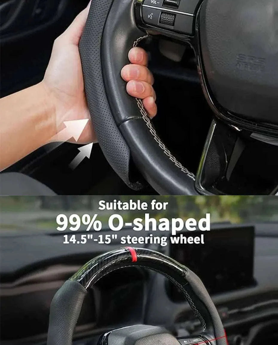 Car Steering Wheel Cover Nappa Leather Snap-On with Centering Marker-Black 1PC