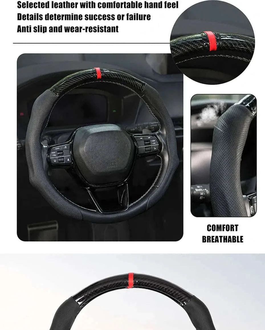 Car Steering Wheel Cover Nappa Leather Snap-On with Centering Marker-Black 1PC
