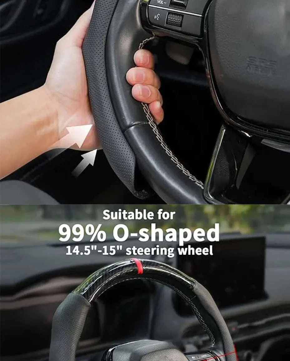 Car Steering Wheel Cover Nappa Leather Snap-On with Centering Marker-Black 1PC