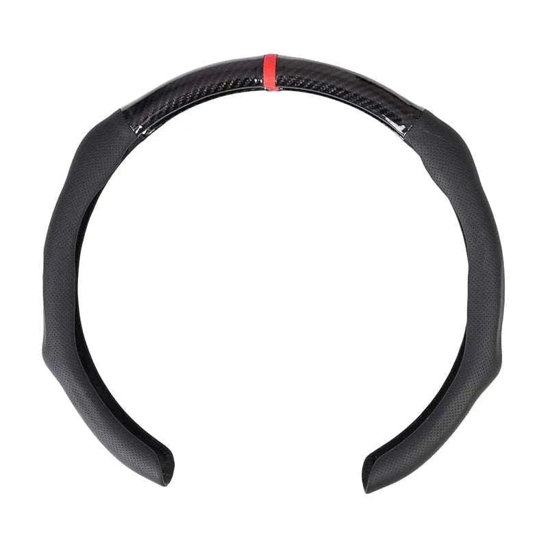 Car Steering Wheel Cover Nappa Leather Snap-On with Centering Marker-Black 1PC