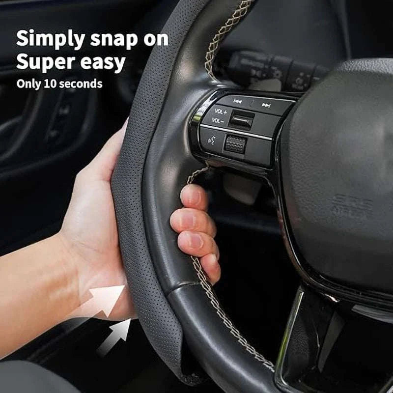 Car Steering Wheel Cover Nappa Leather Snap-On with Centering Marker-Black 1PC