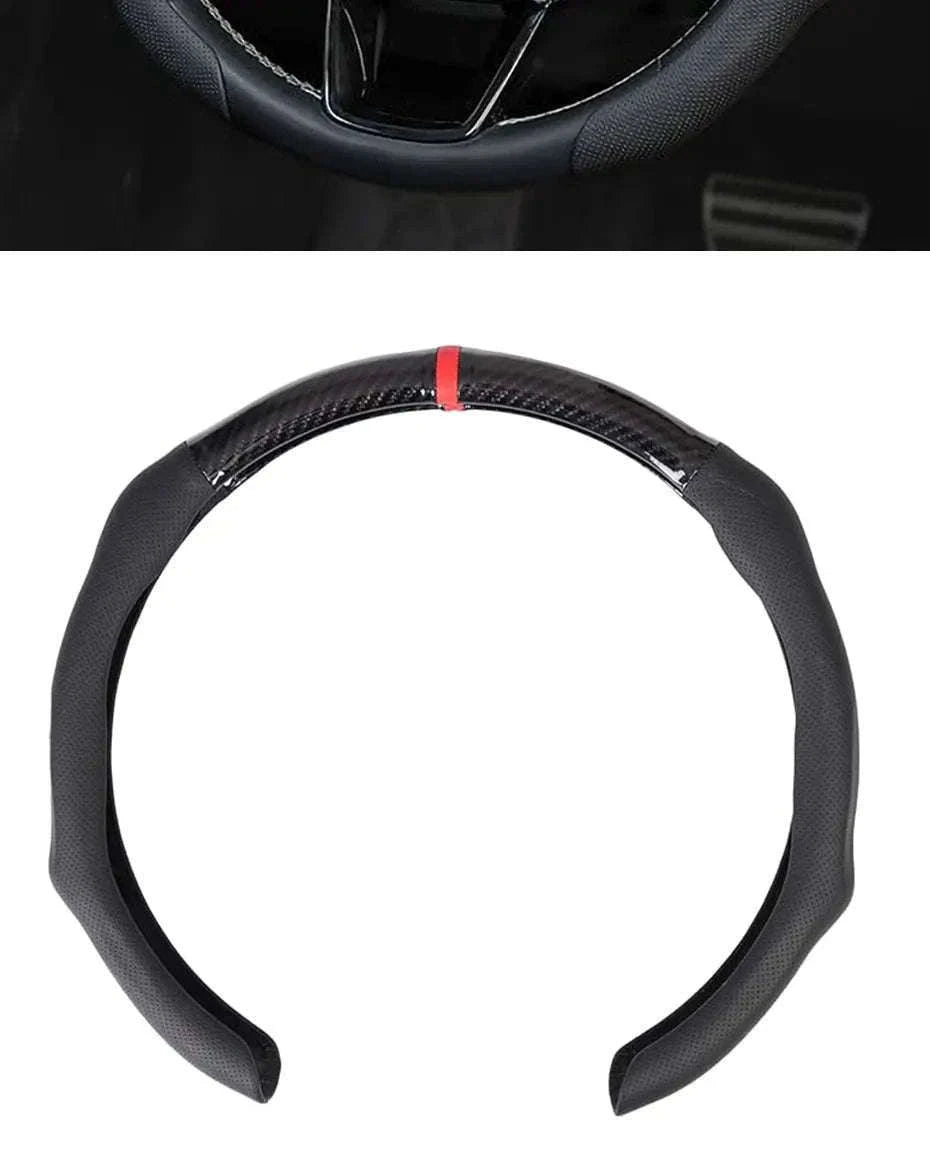 Car Steering Wheel Cover Nappa Leather Snap-On with Centering Marker-Black 1PC