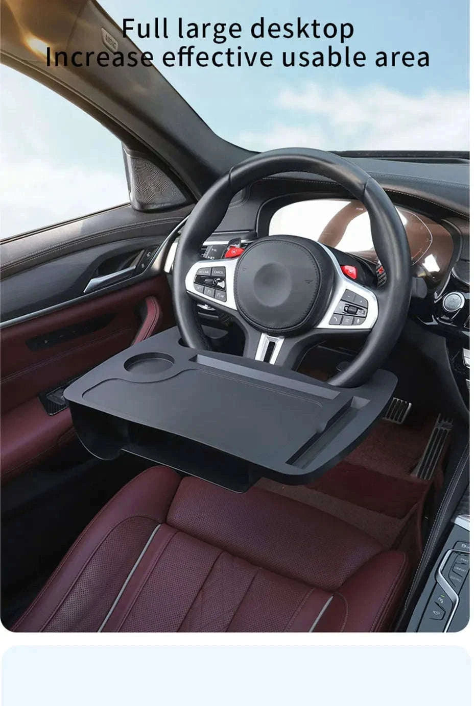 Car Steering Wheel Desk with Cup Holder-Black 1PC