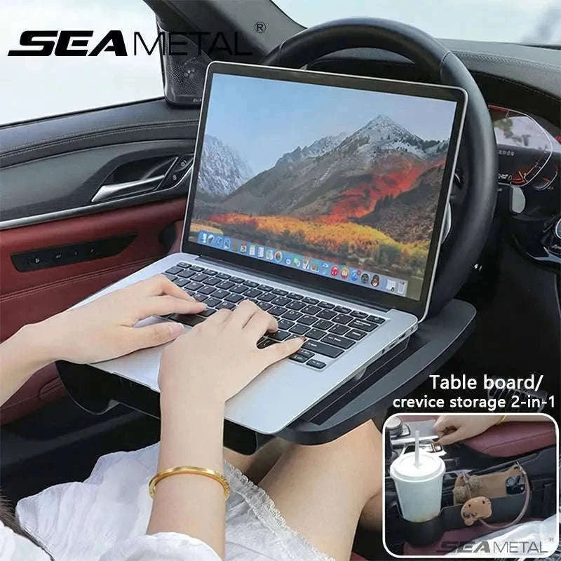 Car Steering Wheel Desk with Cup Holder-Black 1PC