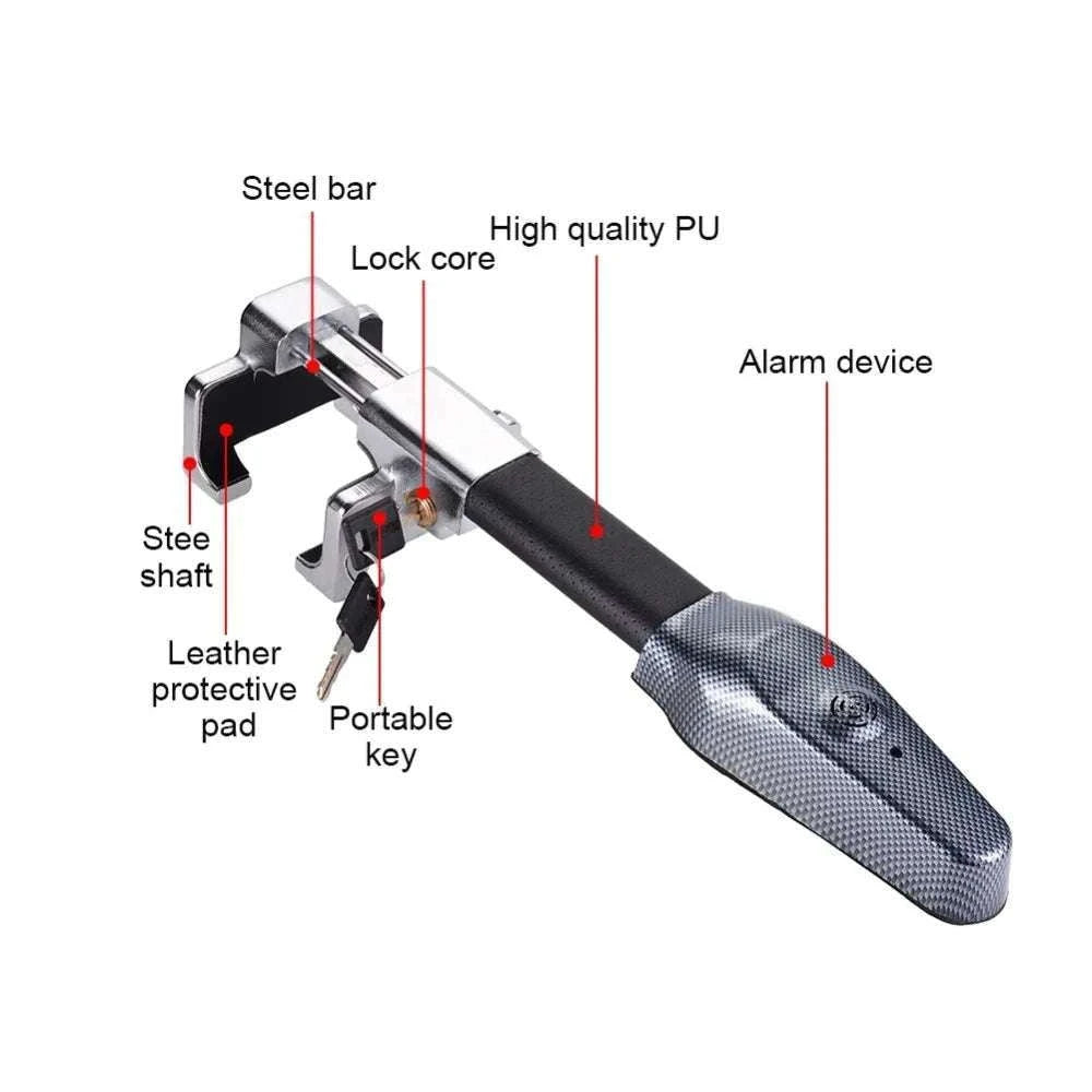 Car Steering Wheel Lock with Alarm Anti-Theft Security Lock-black
