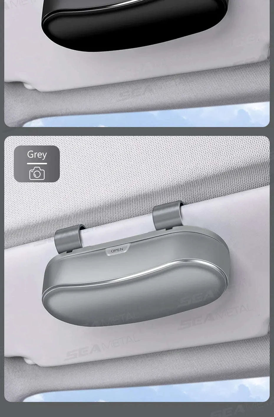 Car Sun Visor Glasses Case Anti-Scratch Sunglasses Storage Box-Gray
