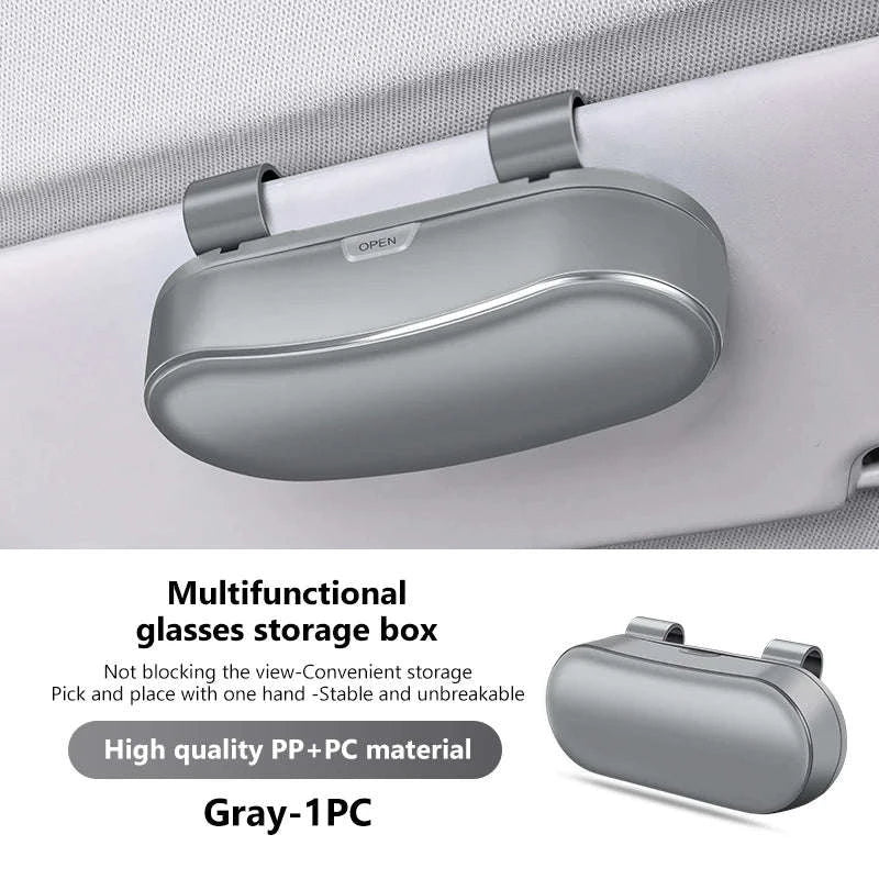 Car Sun Visor Glasses Case Anti-Scratch Sunglasses Storage Box-Gray