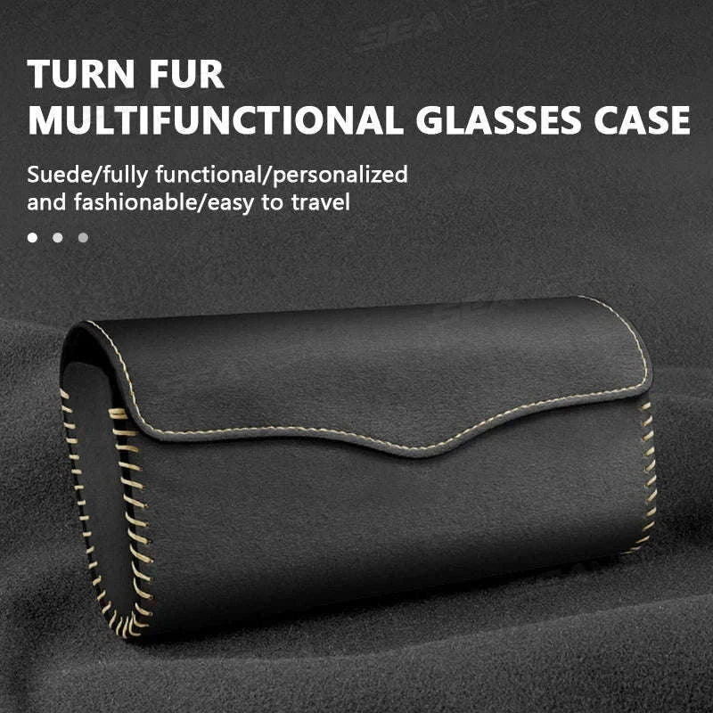 Car Sun Visor Glasses Case-Carbon fiber black
