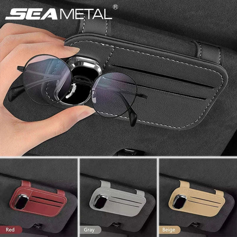 Car Sun Visor Glasses Clip with Card Holder-Gray