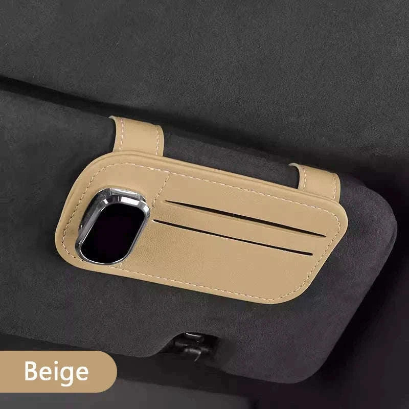Car Sun Visor Glasses Clip with Card Holder-Gray