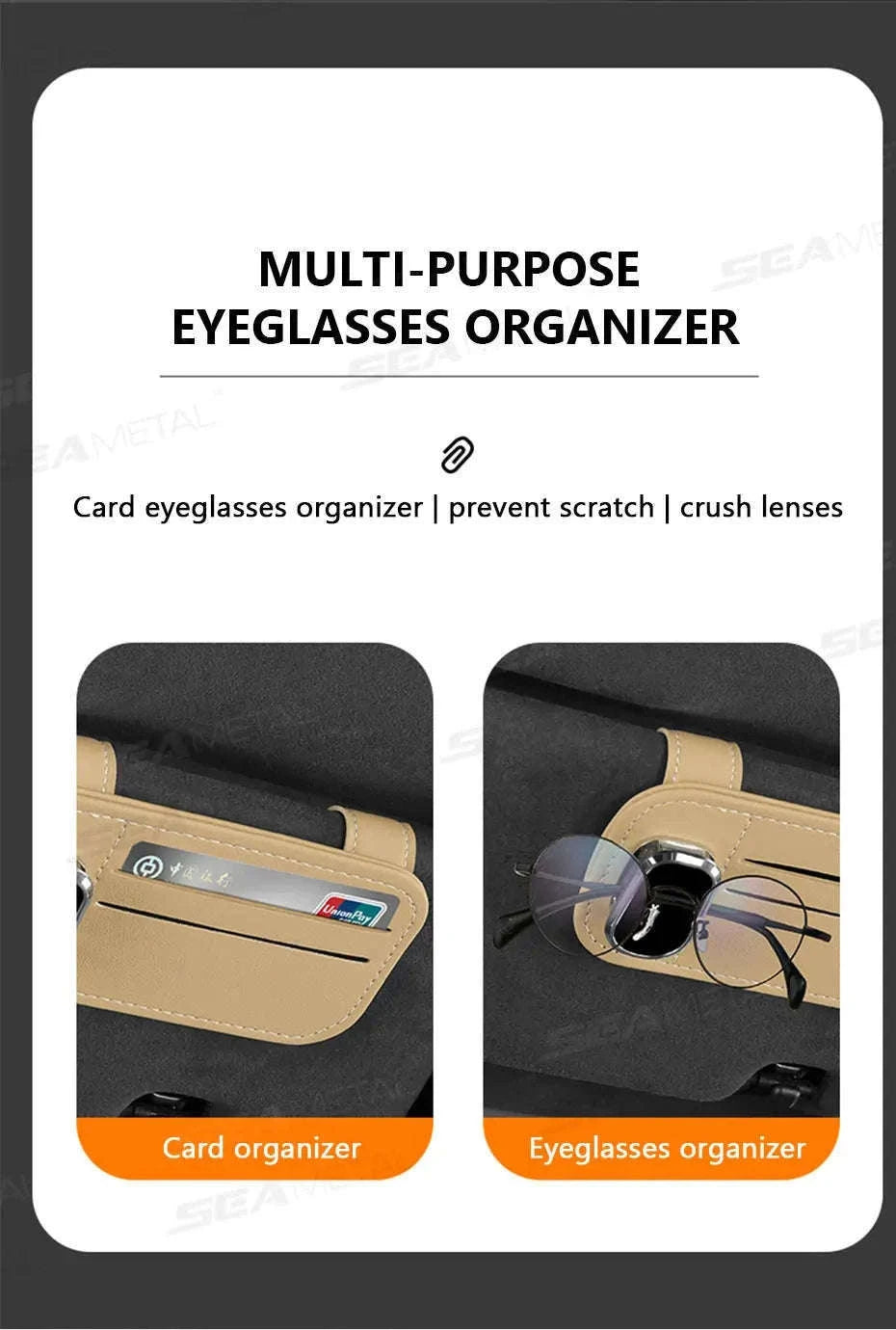 Car Sun Visor Glasses Clip with Card Holder-Gray