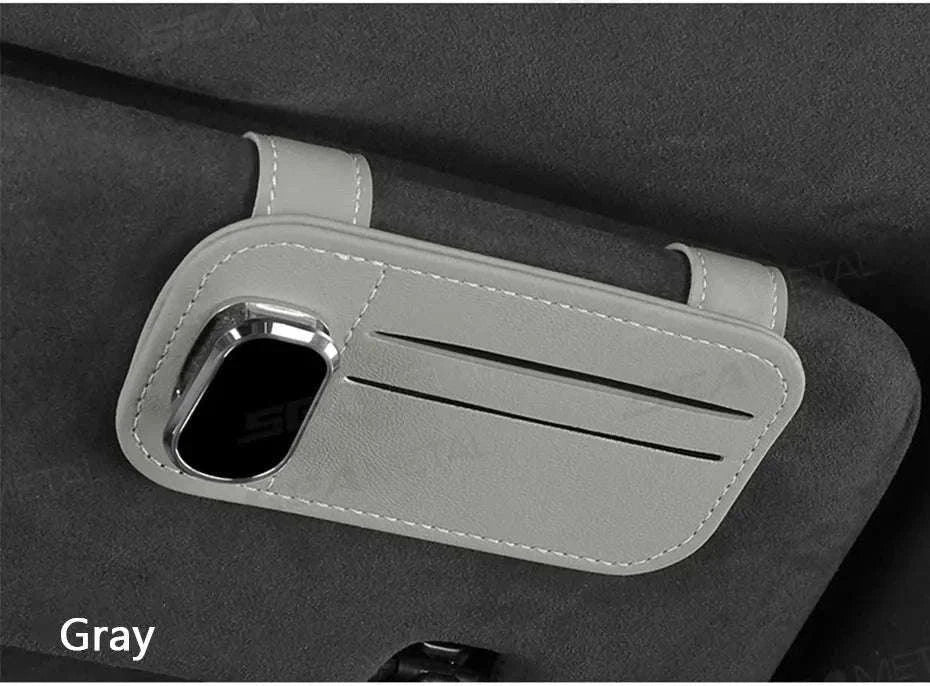 Car Sun Visor Glasses Clip with Card Holder-Gray