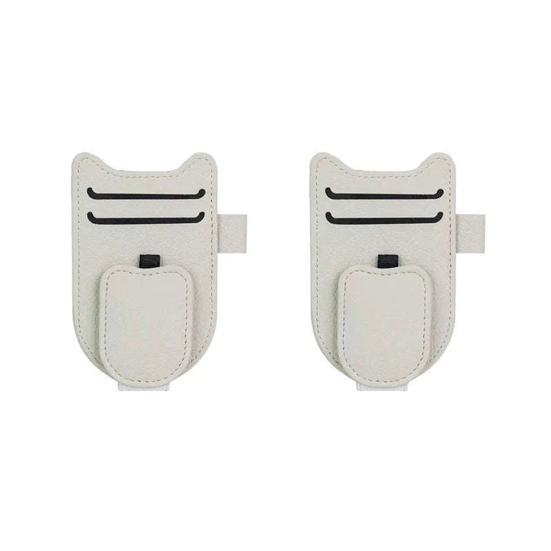 Car Sun Visor Glasses Holder Magnetic Clip Leatherette-White 2pcs