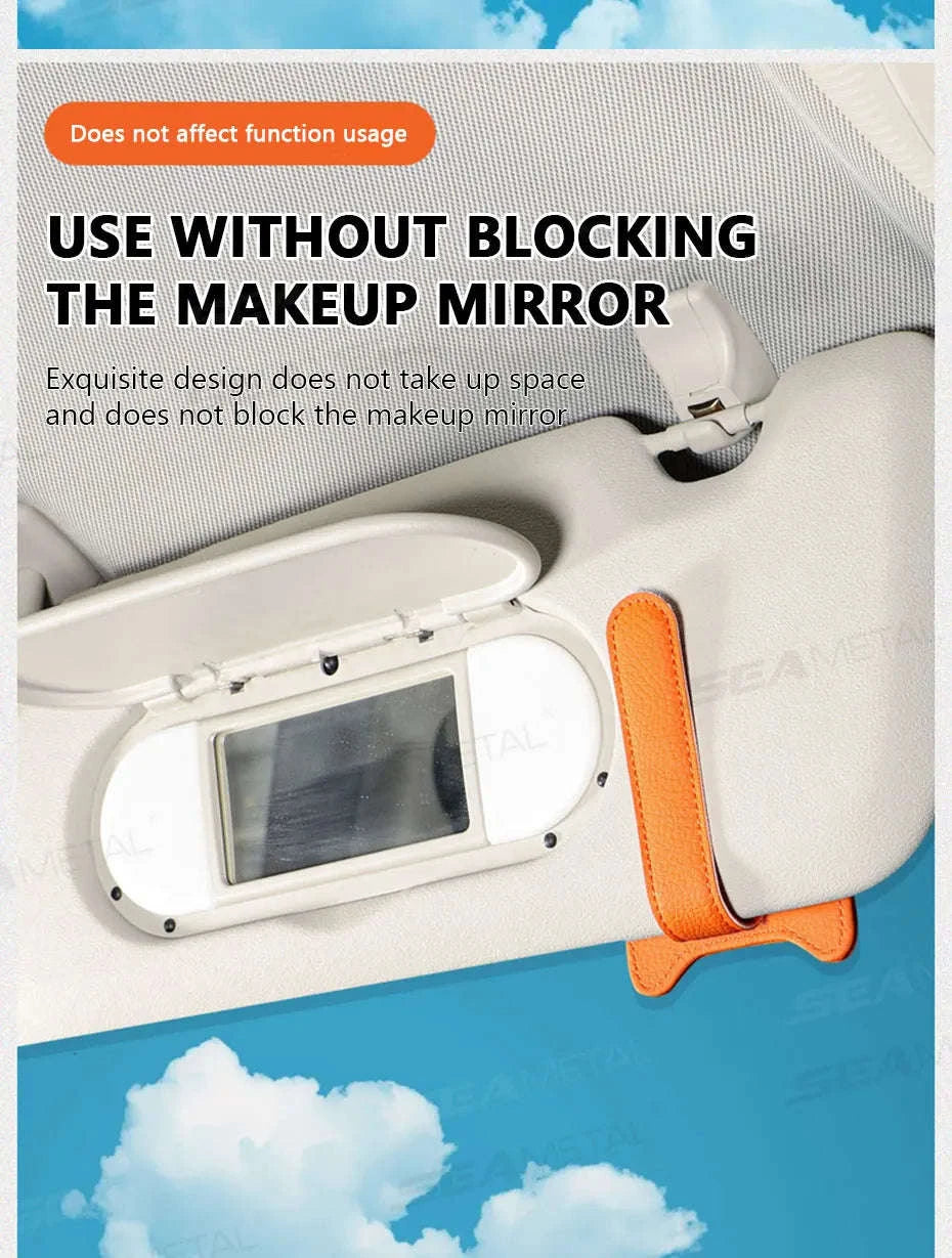 Car Sun Visor Glasses Holder Magnetic Clip Leatherette-White 2pcs