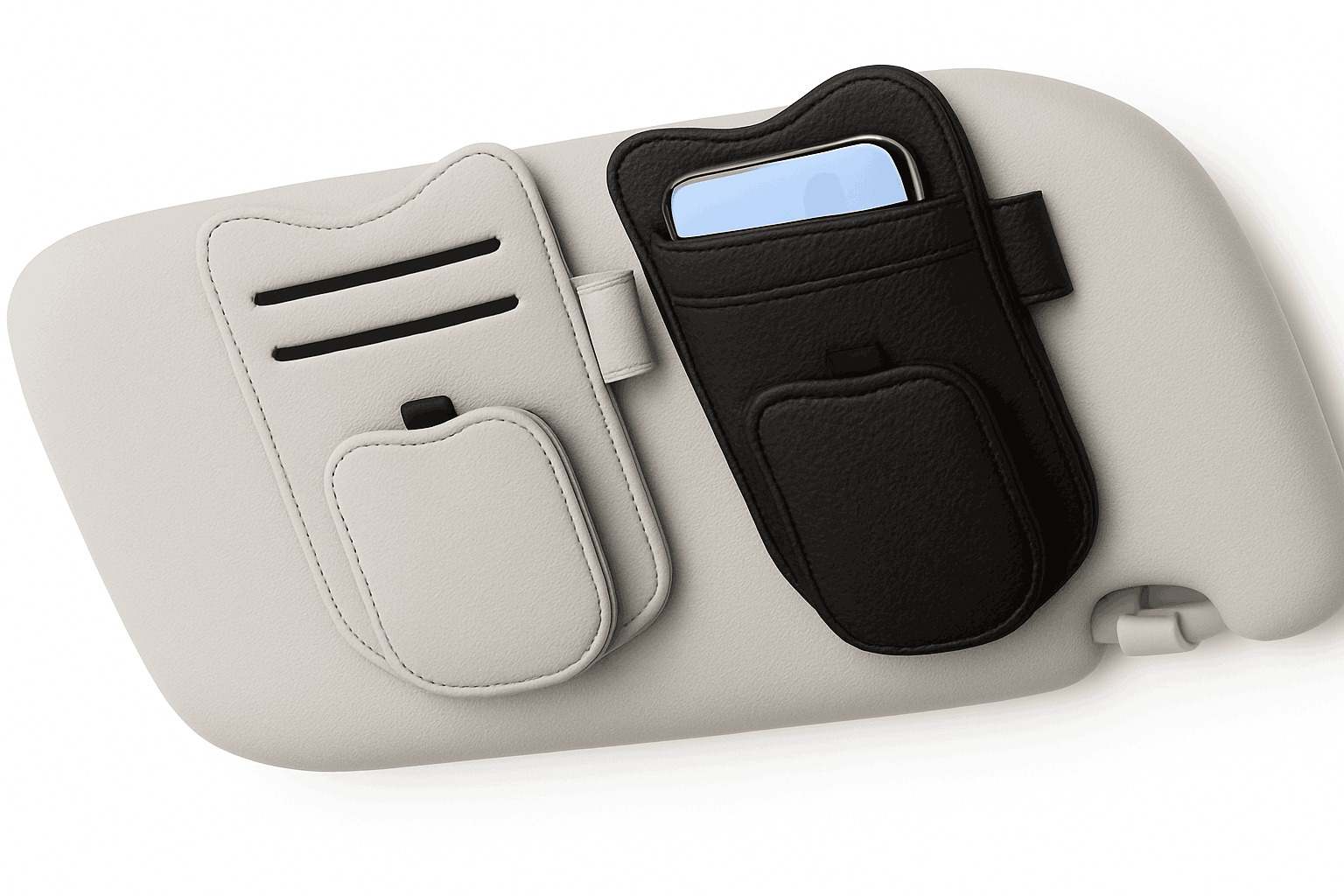 Car Sun Visor Glasses Holder Magnetic Clip Leatherette-White 2pcs