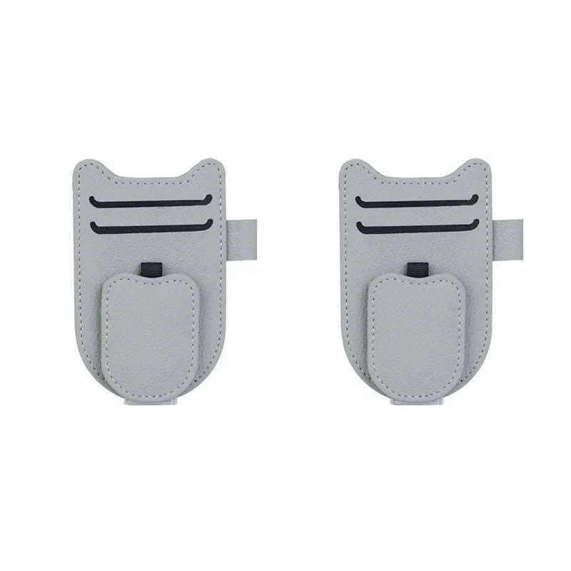 Car Sun Visor Glasses Holder Magnetic Clip Leatherette-White 2pcs