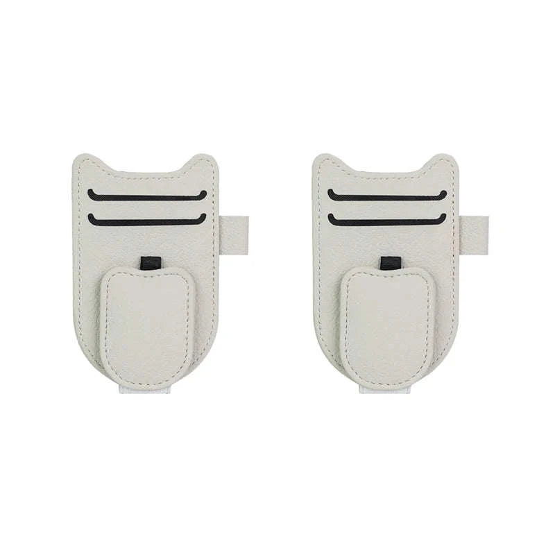 Car Sun Visor Glasses Holder Magnetic Clip Leatherette-White 2pcs