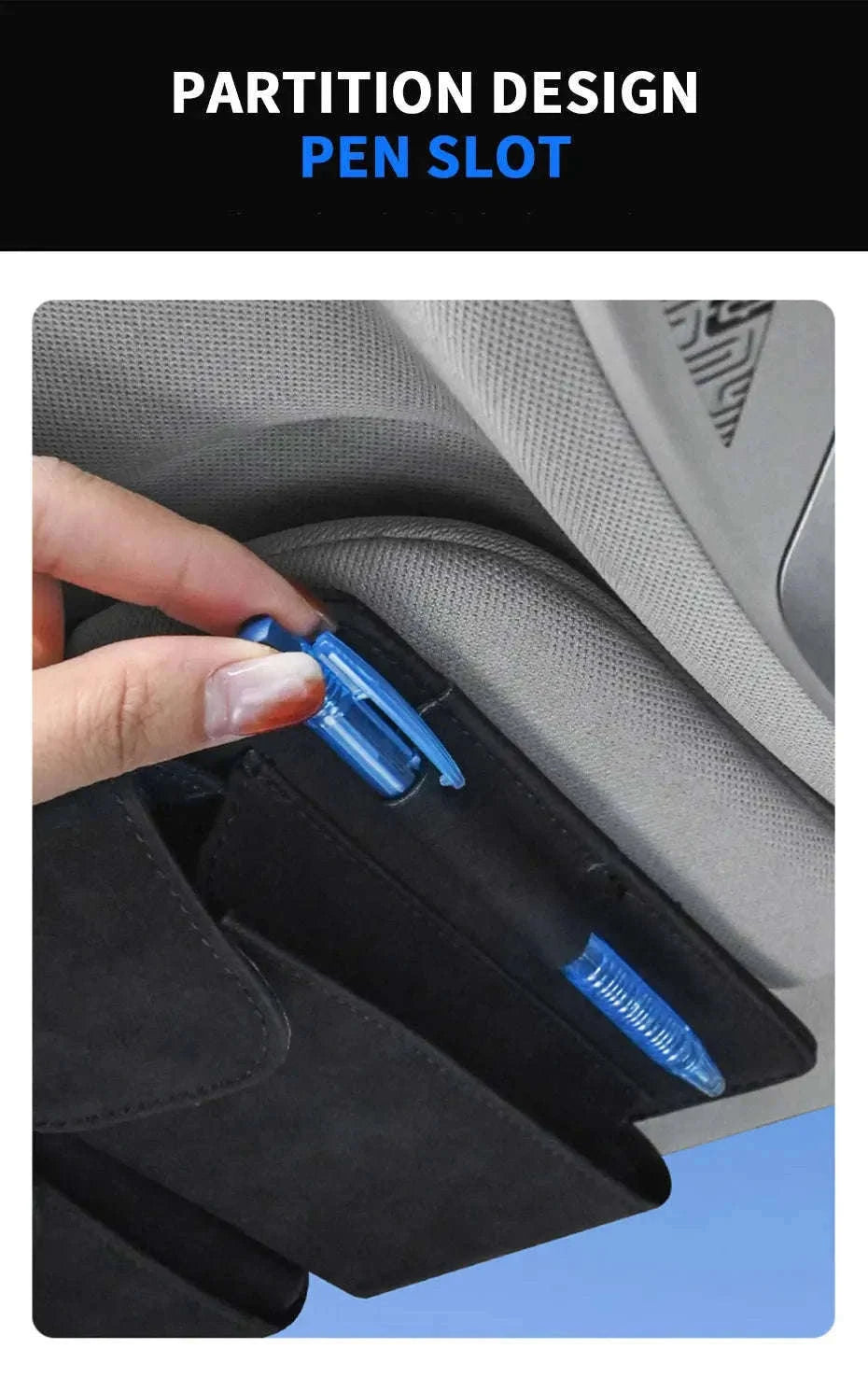 Car Sun Visor Storage Bag with Glasses Case and Tissue Holder-Leather gray